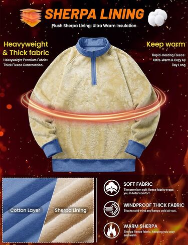 MAGCOMSEN Men's Quarter Zip Pullover Heavyweight Sherpa Lined Sweatshirt Warm Fleece 1/4 Pullover Winter Golf Casual in Saudi Arabia