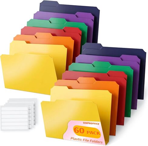 60 Pack Plastic File Folders with Tabs, Plastic Colored File Folders 9 x 11.6 Inches for Letter Size, 1/3 Cut Tabs in Saudi Arabia