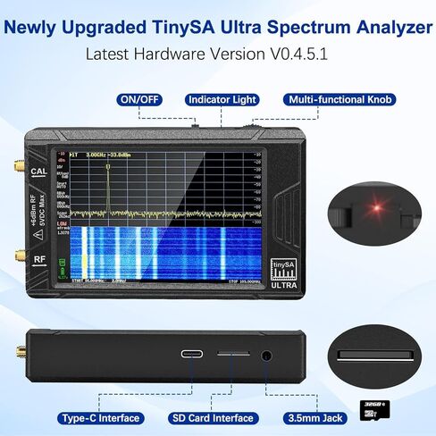 محلل تردد صغير للغاية من TinySA بتردد 100 كيلو هرتز - 5.3 جيجا هرتز، V0.4.5.1 مع شاشة لمس 4.0 بوصة، وبطاقة SD سعة 32 جيجابايت وبطارية قابلة لإعادة الشحن بقدرة 3000 مللي أمبير في الساعة، ومولد إشارة 2 في 1 in Kuwait