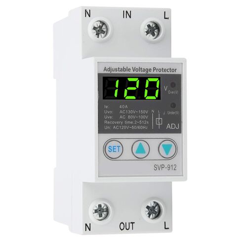 SVP-912 مرحل حماية الجهد الكهربي، جهاز حماية الجهد الكهربي القابل للتعديل 120 فولت تيار متردد، 40 أمبير مفتاح حماية إعادة الضبط التلقائي تحت الجهد، مفتاح إعادة الضبط التلقائي للاسترداد الذاتي in Saudi Arabia