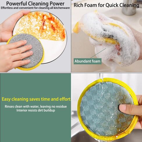 6 pcs Double-Sided Dishwashing Sponges: Round Nylon-Filament Scrubbing Pads Ideal for Cleaning Dishes/Pots/Pans/Sink, and Basin in The Kitchen(Yellow) in Saudi Arabia