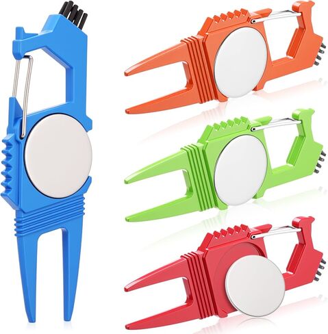 Skylety 4 Pcs 6-in-1 Golf Divot Repair Tool with Ball Marker Metal Divot Tool Ball Marker Club Holder Brush Clip Buckle Groove Cleaner Golf Accessories for Men Father Gifts in Saudi Arabia