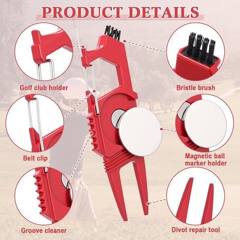 Skylety 4 Pcs 6-in-1 Golf Divot Repair Tool with Ball Marker Metal Divot Tool Ball Marker Club Holder Brush Clip Buckle Groove Cleaner Golf Accessories for Men Father Gifts in Saudi Arabia