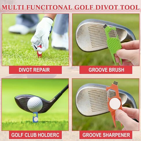 Skylety 4 Pcs 6-in-1 Golf Divot Repair Tool with Ball Marker Metal Divot Tool Ball Marker Club Holder Brush Clip Buckle Groove Cleaner Golf Accessories for Men Father Gifts in Saudi Arabia