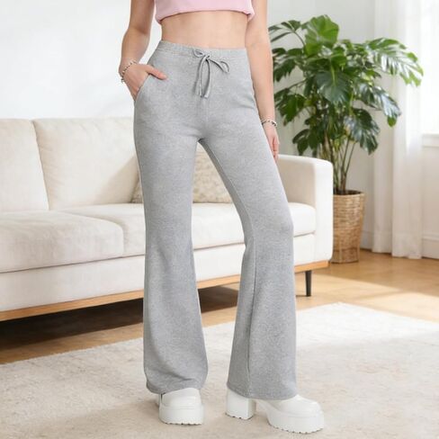 Women's Flared Sweatpants, Casual High Waist Bell Bottom Trousers with Drawstring Lounge Pants for Relaxed Fit in Saudi Arabia