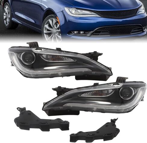 Pair Halogen DRL Headlight Assembly Compatible with 2015-2017 200 Front Driver Passenger Side Projector Headlamp Chrome Trim CH2502292 CH2503292 Left and Right in Saudi Arabia