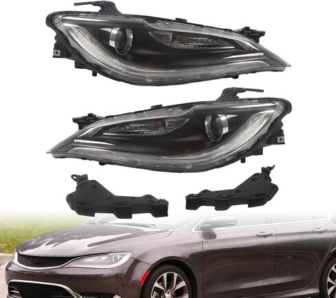 Pair Halogen DRL Headlight Assembly Compatible with 2015-2017 200 Front Driver Passenger Side Projector Headlamp Chrome Trim CH2502292 CH2503292 Left and Right in Saudi Arabia
