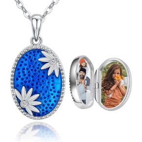 Midir&Etain Oval Daisy Locket Necklace That Holds 2 Pictures for Women Girls 18K Gold Over Silver Locket Necklace to Keep Someone Near to You