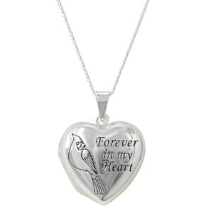 Sign From Heaven Women's Silver-Plated Heart Locket 18 Inch Necklace with Engraved Cardinal
