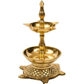 Indian Brass Diya | Lamp for Pooja| Puja Kachua Fancy Deep | Kachua Diya | Kerala Fancy Deep | Kerala Deepak for Pooja | Puja | Vasthu Deep (Height – 5.7Inch)- Kachua Fancy