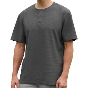 Mens Henley Shirts Short Sleeve Fashion Casual Waffle Round Neck T-Shirt