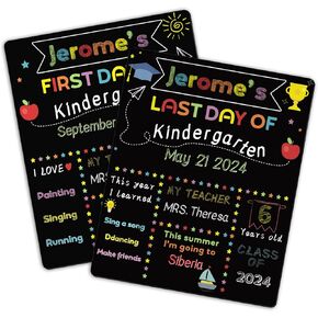 First & Last Day of School Chalkboard Sign, 10 x 12 Inch First Day of School Board, Preschool/Kindergarten Photo Props, Reusable Back to School Sign for Boys Girls