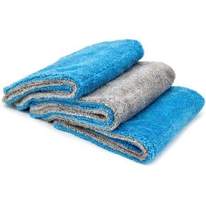 [Royal Plush] Double Pile Microfiber Detailing Towel (16 in. x 16 in, 700 GSM) - 3 Pack (Blue/Gray)