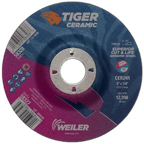 Weiler 58073 5" x 1/4" Tiger Zirc Type 27 Grinding Wheel, Z24T, 7/8" A.H. (Pack of 10)