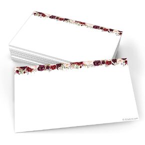 321Done Floral Ruled Index Cards - Made in USA – Small 3x5 (Set of 50), Narrow-Ruled Lined Notecards Double-Sided, Thick Heavy Duty Cardstock, Cute Pretty Flowers Red Roses on White Note Cards Lines
