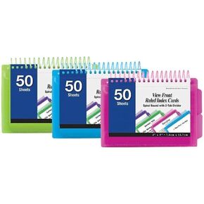 3 Pk 50 Sheets View Poly Spiral Bound 3" X 5" Ruled White Index Card With 2-Tab Divider (Colors May Vary)