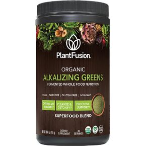 PlantFusion Alkalizing Super Greens Powder - Fermented Greens Superfood Powder Blend with Digestive Enzymes Probiotics & Prebiotic Fiber - Organic, Non-GMO, Vegan, Gluten-Free - 8.46 oz 30 Servings