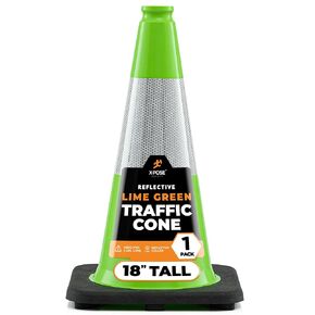 18" Lime Green Traffic Cone - 6" Reflective Collar – 4 Pack – Premium PVC Safety Cone for Parking, Caution, Construction, Road Crews, Emergency Vehicle - Xpose Safety'