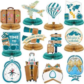 12 Pcs Travel Themed Party Decorations Travel Honeycomb Centerpieces Travel Table Toppers Signs Bon Voyage Party Decoration for Kids Birthday Party Retirement Party Supplies