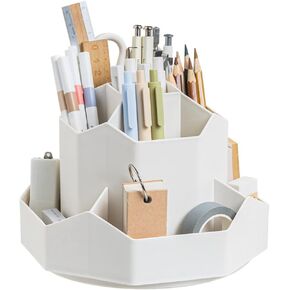Rotating Art Supply Storage Organizer,Pencil Holder with 9 Compartment, Pen Storage Organizer, for Kids Art Desk, Homeschool Supplies, Home Office Desktop Organizer(White)