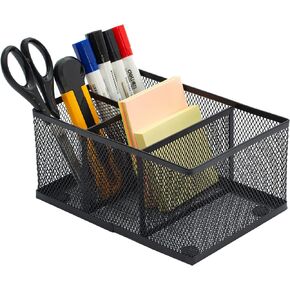 MyGift Black Metal Mesh Desk Organizer Pen Holder Pencil Holder Office Supplies Caddy with 4 Compartments