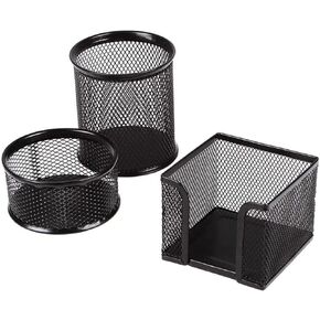 Pen Holder Desktop Pencil Organizer Metal Mesh Pen Cup Paper Clip Holder Memo Pad Holder Stationary Organizer for Desk 3 Pieces of a Set