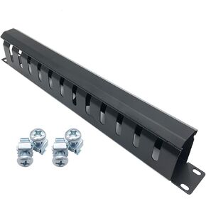 10Gtek 1U 19" Cable Manager Horizontal Rack Mount 24 Slot Metal Finger Duct Wire Organizer with Cover and Mounting Screws for Server Rack in Kuwait