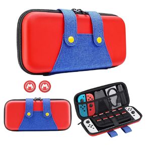 JINGDU Carrying Case for Nintendo Switch or Nintendo Switch OLED(2021), Protective Storage Bag with 10 Game Card Slots Compatible with New Switch OLED, Portable Hand Strap, Thumb Grip