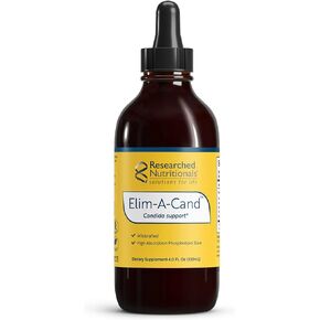 Researched Nutritionals Elim-A-Cand - Candida Support - Microbial & Gut Health Supplements with Berberine, Slippery Elm, Cinnamon Bark, PAU D'Arco & Marshmallow Root - Herbal Detox Tincture (4 Fl Oz)