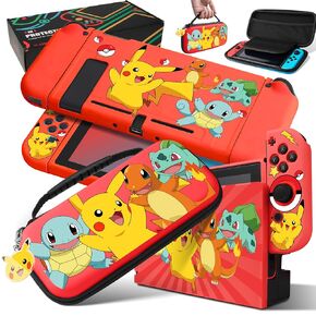 حقيبة حمل Xcitifun متوافقة مع نينتندو سويتش، حافظة حماية Joy-Con وغطاء قاعدة الشحن وحقيبة سفر وسلسلة مفاتيح 7 في 1 مجموعة ملحقات مجموعة حقائب حمل للأولاد والبنات والأطفال - أحمر كزة