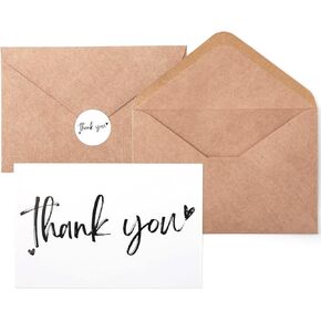 100 Thank You Cards 4x6 Inch, with 100 Kraft Envelopes and 120 Stickers, Minimalistic and Professional Looking for Business Wedding Graduation Baby Shower Bridal Shower