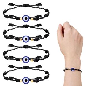 Handmade Evil Eye Bracelets for Protection, Mal De Ojo, 7 Knot Adjustable Bracelet For Men Women Boys Girls (4 Pack, Black)