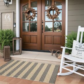 LEEVAN Front Door Rug 24'' x 35'', Machine Washable Blue Outdoor Rug Entryway Rugs, Indoor Striped Rug Cotton Hand-Woven Small Area Rug Outdoor Mats for Porch/Farmhouse/Home Entrance