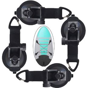 Pmsanzay 4 Pack, Heavy Duty Suction Cup Hooks Anchor with Straps, Strong Suction Cup Tie Downs - Double Suction, for PVC Inflatable Boat Raft Dinghy Kayak SUP
