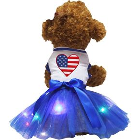 Petitebella USA Heart Puppy Dog Dress (White/Blue Stars, Medium)