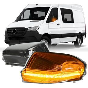 ROCCS Switchback Turn Signal Lights LED Side Mirror Marker Light Compatible with 2006-2021 Mercedes Benz Sprinter W906 VW Crafter,Clear Lens