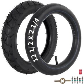 12 1/2 x 2 1/4 Tire and Tube Set Replacement for Most E-Bike, Mini Dirt Bike, Kids Motor Bike and Balance Bike, Heavy Duty 12.5 x 2.25 Inner Tube and Tire Set of 1 with AV32mm Schrader Valve