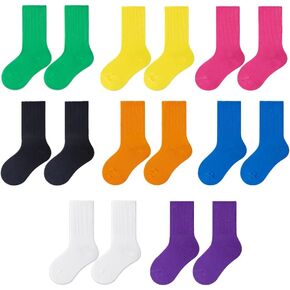MADCAP Little Girls Crew Socks Cotton Colorful Mid-Calf Long Socks for Kids Boys 8-Pair Pack