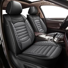 2 Front Seat Covers Fit for Ford Edge 2007-2024 Waterproof Faux Leather Car Seat Cushion Protector Compatible Airbag (Beige)