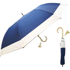 SUGITA Japan-made Short Wide Umbrella, Compact, UV proteciton, Lightweight, Solid color cut-out, Bamboo Handle with Tassel 27129