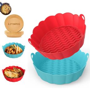 قطعتان من بطانات مقلاة الهواء المصنوعة من السيليكون، مقاس 8 بوصة، ملحقات فرن مقلاة الهواء القابلة لإعادة الاستخدام، وعاء سلة من السيليكون، وعاء مستدير مقاوم للحرارة وقابل للغسل، 25 قطعة بديلة من بطانات ورق البرشمان لمقلاة هوائية من 3 إلى 5 كيو تي in Kuwait