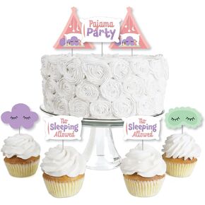 Big Dot of Happiness Pajama Slumber Party - Dessert Cupcake Toppers - Girls Sleepover Birthday Party Clear Treat Picks - Set of 24