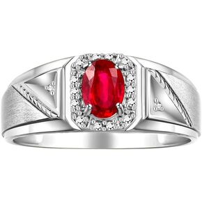 Rylos Men's Rings Classic 7X5MM Oval Gemstone & Sparkling Diamond Ring - Color Stone Birthstone Rings for Men, Sterling Silver Ring in Sizes 8-13. Unique Mens Jewlery