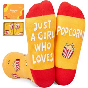 HAPPYPOP Funny Popcorn Gift Movie Night Gift For Women, Popcorn Socks Corn Movie Socks