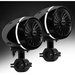 GoHawk AJ4-Halo LED 4 بوصات الكل في واحد مدمج مكبر صوت مقاوم للماء بلوتوث للدراجات النارية مكبرات صوت نظام ستيريو مثبت على المقود مشغل موسيقى MP3 مع USB AUX لـ Harley ATV 4 Wheeler
