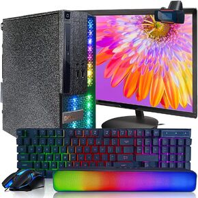 Customized PC Black Treasure Box RGB Dell Desktop Quad Core I5 up to 3.6G, 16G, 512G SSD, WiFi, Bluetooth 4, RGB Gaming Keyboard & Mouse, DVD, New 24" 1080 FHD LED, RGB Sound Bar, Win 10 Pro(Renewed)