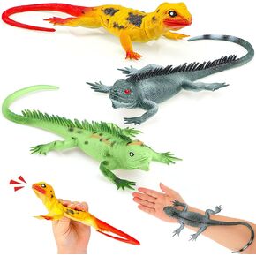 13.5 Inch Lizard Toy with Sound Colorful Plastic Fake Big Artificial Model Lizards Pressing Will Make a Sound audible Reptile Animal Figures for Decoration Educational Prop Party Favor (Set of 3)