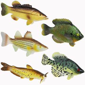 American Angler Collection Toy Fish Set | Toy Fish Figurines | Largemouth Bass Catfish Bluegill Crappie Striper | Educational Toy | Fish Cake Topper | 3" Long