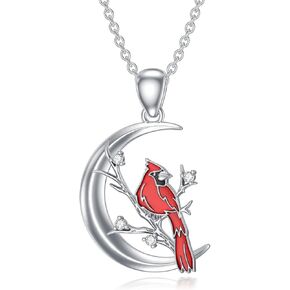 Red Cardinal Necklace with Diamond Cardinal Moon Pendant 925 Sterling Silver Memorial Gift for Women Diamond Jewelry Christmas Birthday in Kuwait