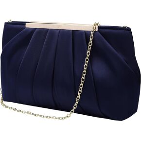 Evening Clutch Purse Bag, Fashion Bridal Bag in Pleated Satin with Chain Strap for Wedding Prom Formal Party